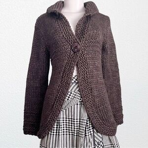 Beretti Wool Blend Chunky Knit Cardigan Brown SZ M